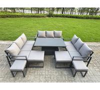 Fimous Aluminum Outdoor Patio Furniture Set With Adjustable Rising Lifting Dining Table 4 Footstools Dark Grey
