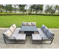 Fimous Aluminum Outdoor Patio Furniture Set With Adjustable Rising Lifting Dining Table Big Footstool Dark Grey