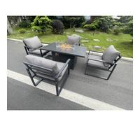 Fimous 4 Seater Aluminum Garden Dining Set with Gas Fire Pit Table and 4 Chairs - Dark Grey