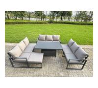 Fimous Aluminum U-Shaped 10-Seater Dining Set with Lifting Table & Big Stool in Dark Grey Fimous Dark Grey
