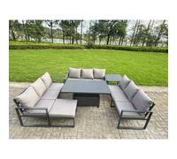 Fimous Aluminum U-Shaped 10-Seater Dining Set with Lifting Table in Dark Grey Fimous Dark Grey