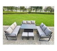 Fimous Aluminum U-Shaped 11-Seater Dining Set with Lifting Table & 2 Stools in Dark Grey Fimous Dark Grey