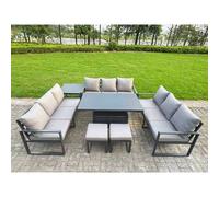 Fimous Aluminum U-Shaped 11-Seater Dining Set with Lifting Table, 2 Stools in Dark Grey Fimous Dark Grey