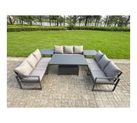 Fimous Aluminum U-Shaped 9-Seater Dining Set with Lifting Table in Dark Grey Fimous Dark Grey
