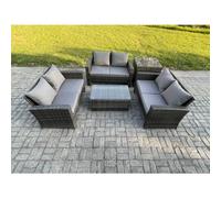 Dark Grey 6 Seater Outdoor Rattan Garden Furniture Set Patio Love Sofa Rectangular Coffee Table Set with Side Table Fimous Dark Grey One Size