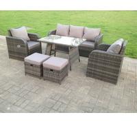 Fimous Dark Grey Mix PE Wicker Rattan Garden Furniture Set Sofa Set Reclining Adjustable Chair 7 Seater With Dining Table
