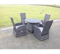 Fimous Dark Grey Mixed Outdoor Wicker Rattan Garden Furniture Reclining Chair And Table Dining Sets 4 Seater Round Table
