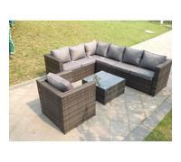 Fimous Grey Rattan Corner Sofa Set Outdoor Garden Furniture Set Coffee Table Chair Square Coffee Table
