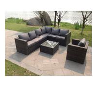 FIMOUS Mixed PE Rattan Corner Sofa Set - Dark Grey Outdoor Garden with Square Coffee Table & Chair