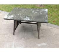 Fimous Dark Grey Mixed Rattan Dining Table Garden Furniture With Clear Tempered Glass