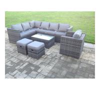 Fimous Rattan Garden Furniture Corner Sofa Set Oblong Coffee Table Chair Footstools in Dark Grey Fimous Dark Grey