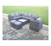 Fimous Dark Grey Mixed Rattan Garden Furniture Corner Sofa Set Square Coffee Table Chair Footstools Left Hand Option