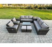 Rattan Outdoor Garden Furniture Sofa Set Patio Table & Chairs Set with 3 Seater Sofa Chair Side Table 2 Small Footstools Dark Grey Mixed Fimous Dark Grey One Size