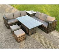 Fimous Dark Grey Mixed Wicker Rattan Corner Sofa Garden Furniture Rising Table Sets Footstool