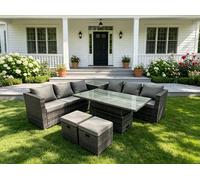 Fimous Dark Grey Mixed Wicker Rattan Corner Sofa Garden Furniture Rising Table Sets Footstool Fimous Dark Grey