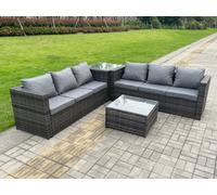 Fimous Dark Grey Outdoor Rattan Garden Furniture Corner Sofa Set With 2 Coffee Side Table
