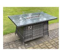 Fimous Dark Grey Rattan Fire Pit Table Dining Table Gas Heater Garden Furniture Accessory Patio With Clear Tempered Glass