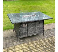 Fimous Dark Grey Rattan Fire Pit Table Dining Table Gas Heater Garden Furniture Accessory Patio With Clear Tempered Glass