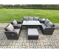 Dark Grey Wicker Rattan Garden Furniture Set Reclining Chair Love Sofa 2 Seater Sofa Set Outdoor Rectangular Dining Table Side Table 8 Seater Fimous Dark Grey One Size