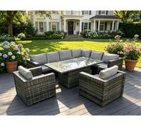 Fimous Dark Mixed Grey Outdoor Rattan Garden Furniture Sofa Set Rising Adjustable Dining Table 2 Chairs Patio Furniture