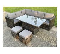 Fimous 8 Seat Dark Mixed Grey Rattan Garden Furniture Corner Sofa Set Adjustable Dining Or Coffee Table Left Side