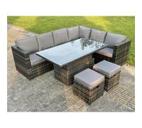 Fimous Dark Mixed Grey Rattan Garden Furniture Corner Sofa Set Adjustable Dining Or Coffee Table Corner Group 8 Seats
