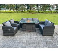 Rattan Outdoor Gas Fire Pit Table Sets Gas Heater Lounge Love Sofa Reclining Chairs Fimous Dark Grey One Size