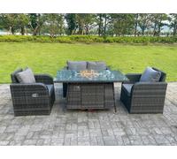 Fimous Dark Mixed Grey Rattan Outdoor Garden Furniture Gas Fire Pit Table Sets Gas Heater Love Sofa Reclining Adjustable Chairs 4 Seater