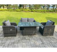 Fimous Rattan Outdoor Garden Furniture Lifting Adjustable Dining Or Coffee Table Sets Love Sofa Recling Chairs 4 Seater
