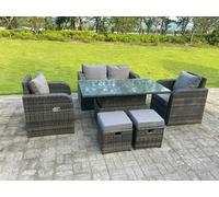 Fimous Dark Mixed Grey Rattan Outdoor Garden Furniture Lifting Adjustable Dining Or Coffee Table Sets Love Sofa Reclining Chairs Footstools 6 Seater