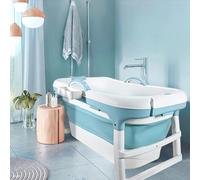 Fimous Foldable Adult Bathtub Body Spa Freestanding Soaking Tub Non-Slip Bathing Shower for Bathroom Blue