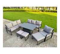 Fimous Garden Aluminium Furniture Set Dark Grey 10 Seater Outdoor Patio Adjustable Rising Lifting Dining Table with 3 Footstools Dark Grey