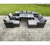 Fimous Garden Furniture Sets 10 Pieces Rattan Furniture Handmade Wicker Patio Sofa Set With 3 Footstools 2 Side Tables