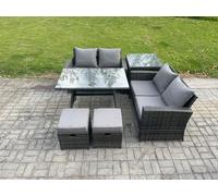 Fimous Garden Furniture Sets 6 Pieces Wicker Rattan Furniture Manual Wicker Patio Sofa Patio Conversation Set with Side Table 2 Small Footstools Fimous Dark Grey