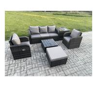 Garden Furniture Sets 6 Seater Wicker Rattan Furniture Patio Sofa Sets with Reclining Chair 3 Seater Sofa Footstool Fimous Dark Grey One Size