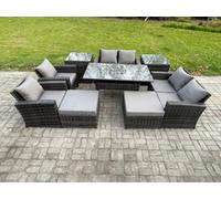 Fimous Garden Furniture Sets 9 Pieces Rattan Furniture Handmade Wicker Patio Sofa Set with 2 Big Footstool 2 Side Tables Dark Grey Mixed