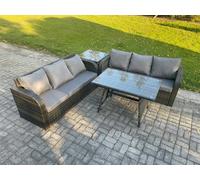 Fimous Garden Furniture Sofa Set Rectangular Dining Table Indoor Outdoor 6 Seater Rattan Set Dark Grey Mixed