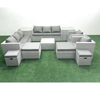 Fimous Garden Outdoor Furniture Set 12 Seater Rattan Sofa Set with 4 Footstools 2 Side Tables Light Grey Mixed