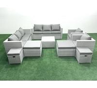 Fimous Garden Outdoor Furniture Set 12 Seater Rattan Sofa Set 4 Stools Light Grey