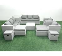 Fimous Garden Outdoor Furniture Set 12 Seater Rattan Sofa Set with 4 Footstools Side Table Light Grey Mixed