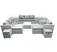 Fimous Garden Outdoor Furniture Set 12 Seater Rattan Sofa Set with 4 Footstools 2 Side Tables Light Grey Mixed Fimous Light Grey