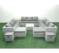 Garden Outdoor Furniture Set 14 Seater Rattan Sofa Set with 2 Side Tables 4 Footstools Light Grey Mixed Fimous Light Grey One Size