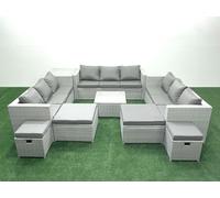 Garden Outdoor Furniture Set 14 Seater Rattan Sofa Set with Side Table 4 Footstools Light Grey Mixed Fimous Light Grey One Size