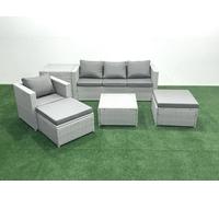 Fimous Garden Outdoor Furniture Set 6 Seater Rattan Sofa Set with 2 Big Footstools Armchair Side Table Light Grey Mixed
