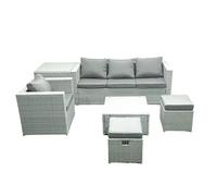 Fimous Garden Outdoor Furniture Set 6 Seater Rattan Sofa Set with 2 Small Footstools Armchair Side Table Light Grey Mixed Fimous Light Grey