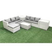 Fimous Garden Outdoor PE Rattan Furniture Set 7 Seater Rattan Garden Sofa Set with Big Footstool 2 Side Tables Light Grey Mixed