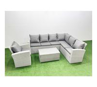 Fimous Garden Outdoor PE Rattan Furniture Set 7 Seater Rattan Garden Sofa Set with Big Footstool Light Grey Mixed