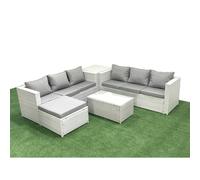 Fimous Garden Outdoor PE Rattan Furniture Set 7 Seater Rattan Garden Sofa Set with Big Footstool Side Table Light Grey Mixed