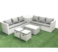 Fimous Garden Outdoor Pe Rattan Furniture Set 8 Seater Rattan Garden Sofa Set 2 Small Stool Side Table Light Grey