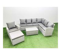Fimous Garden Outdoor PE Rattan Furniture Set 8 Seater Rattan Garden Sofa Set with Big Footstool Light Grey Mixed